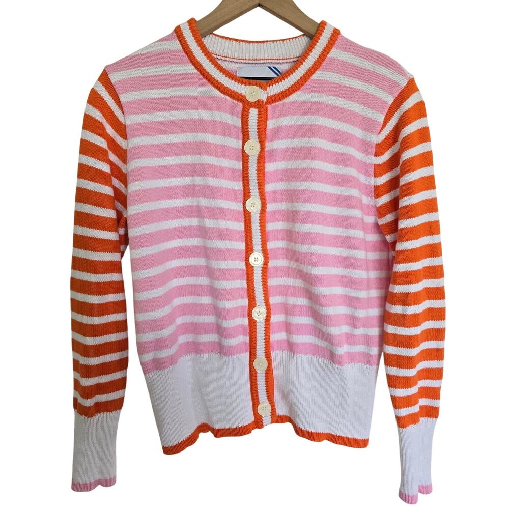Addison Bay Coastal Cardigan Pink Orange Contrast Trim Cotton S